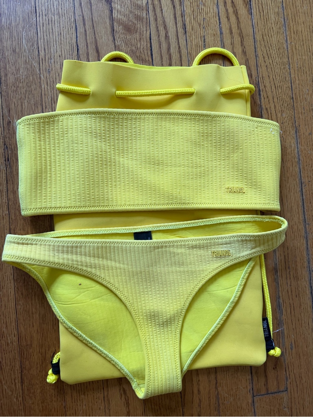 triangl swimwear Yellow Ribbed Strapless Neoprene Bikini - Size S